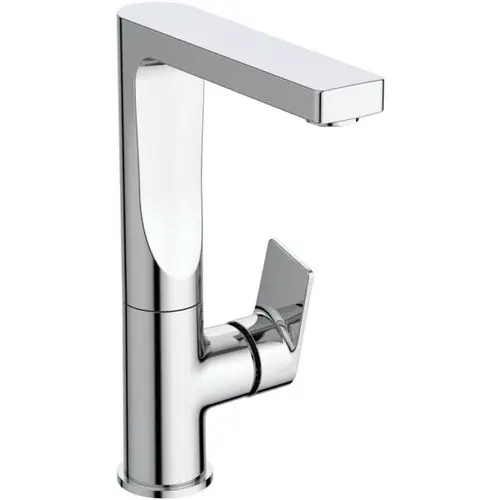 Chromene Armatur mit einem schwenkbaren Auslauf und einem Hebel. Ideal Standard-Design, geeignet für moderne Waschbeckeninstallationen.